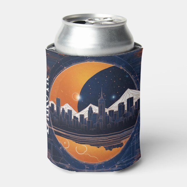 Solar Eclipse In The City Add Name Can Cooler (Can Front)