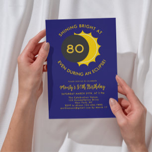 Solar Eclipse March 2025 80th Birthday Party  Invitation