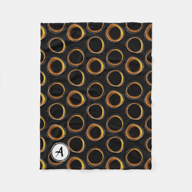 Solar Eclipse Mid-Century Modern Black & Gold Fleece Blanket (Front)