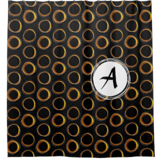 Solar Eclipse Mid-Century Modern Black & Gold Shower Curtain