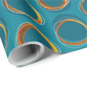 Solar Eclipse Mid-Century Modern - Blue and Gold Wrapping Paper