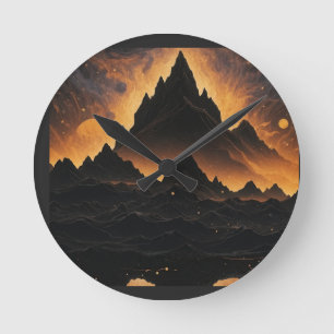Solar Eclipse Mountain Mug - Cosmic Landscape Mug Round Clock