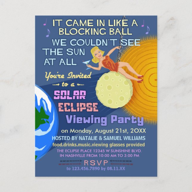 Solar Eclipse Party Funny Retro Sun Viewing 2017 Invitation Postcard (Front)