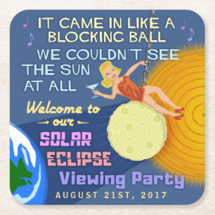 Solar Eclipse Party Funny Retro Sun Viewing 2017 Square Paper Coaster
