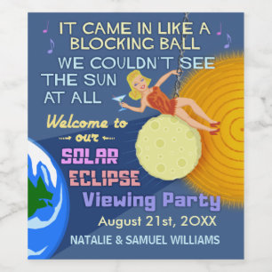 Solar Eclipse Party Funny Retro Sun Viewing 2017 Wine Label