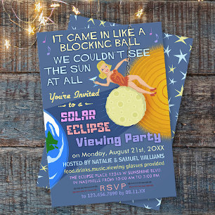 Solar Eclipse Party Funny Retro Sun Viewing 2024 Invitation