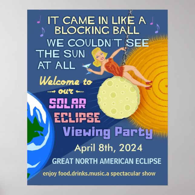 Solar Eclipse Party Funny Retro Sun Viewing 2024 Poster (Front)
