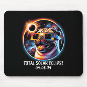 Solar Eclipse Pug Wearing Glasses Pet April 8 2024 Mouse Mat