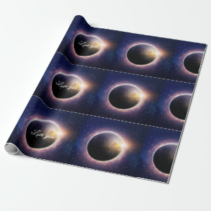 solar eclipse realistic blue white wrapping paper