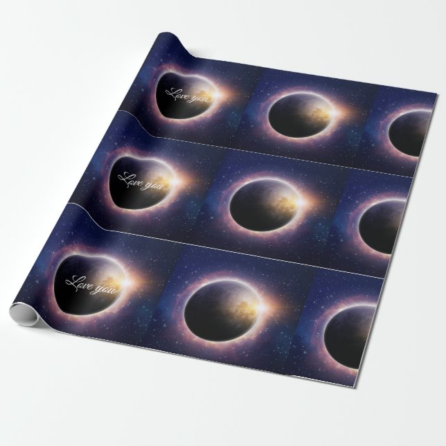 solar eclipse realistic blue white wrapping paper (Unrolled)