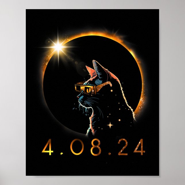 Solar Eclipse T Cat Wearing Solar Eclipse Glasses  Poster (Front)