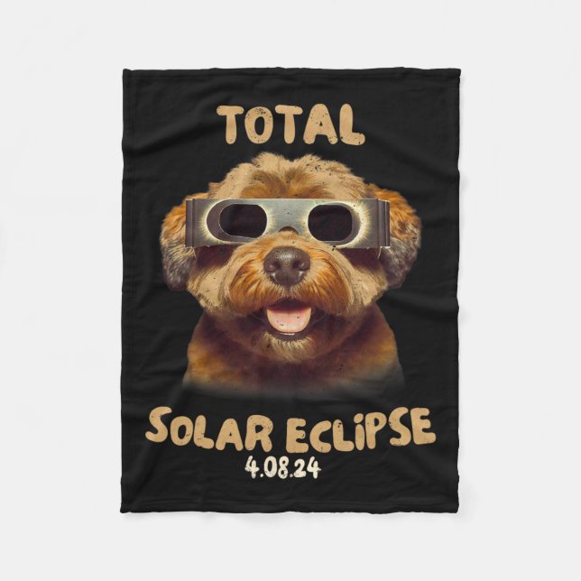 Solar Eclipse T Dog Wearing Solar Eclipse Glasses  Fleece Blanket (Front)