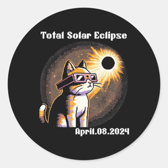 Solar Eclipse Tee 2024 Cat Wearing Solar Eclipse G Classic Round Sticker (Front)