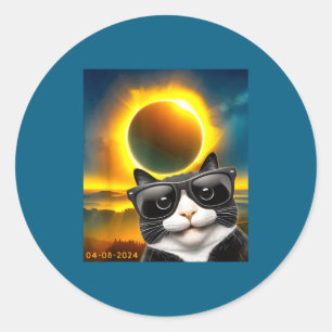 Solar Eclipse Totality Tuxedo Cat Classic Round Sticker