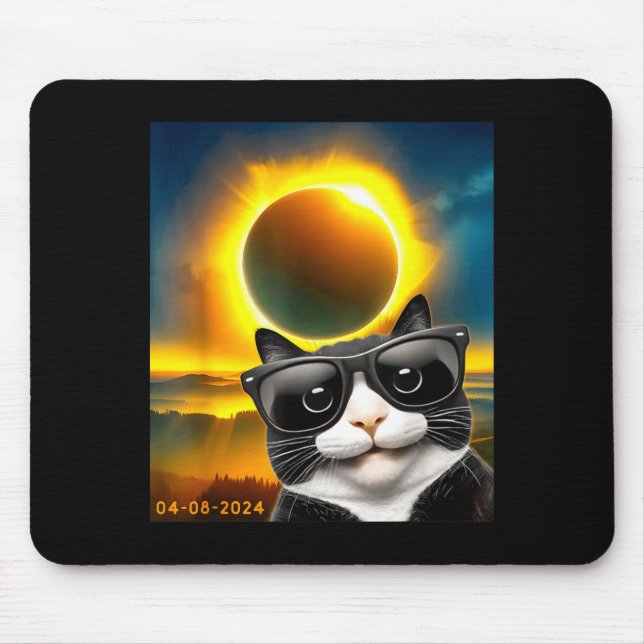 Solar Eclipse Totality Tuxedo Cat Design Mouse Mat (Front)