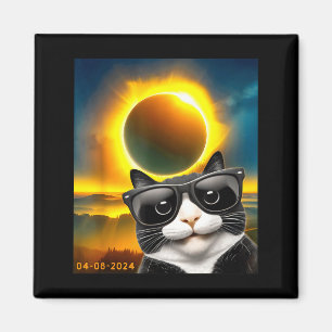 Solar Eclipse Totality Tuxedo Cat Illustration Magnet
