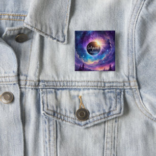 Solar Eclipse with a Purple Cosmic Celestial Sky 15 Cm Square Badge