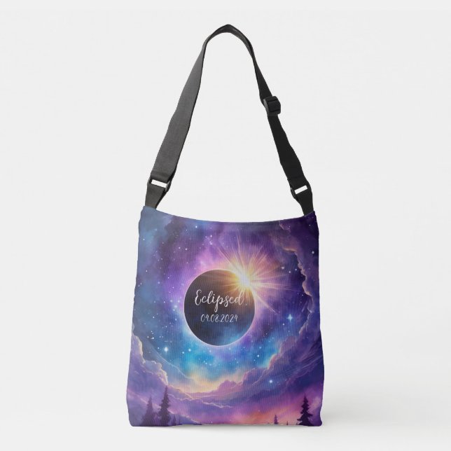 Solar Eclipse with a Purple Cosmic Celestial Sky Crossbody Bag (Front)