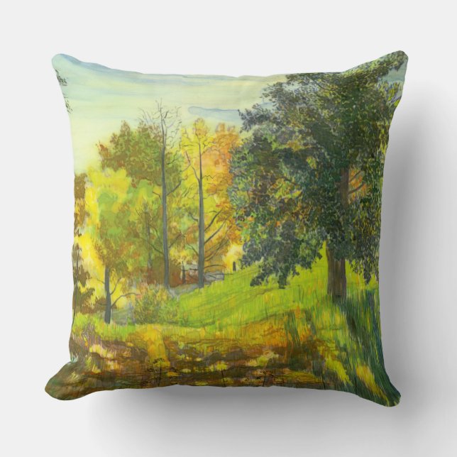 Solar fall  painting watercolor on silk cushion (Front)