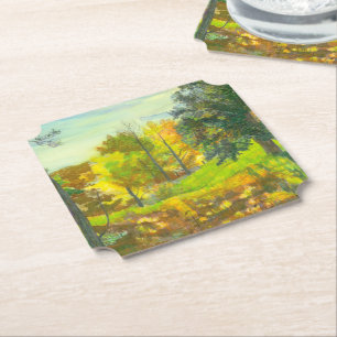 Solar fall  painting watercolor paper coaster