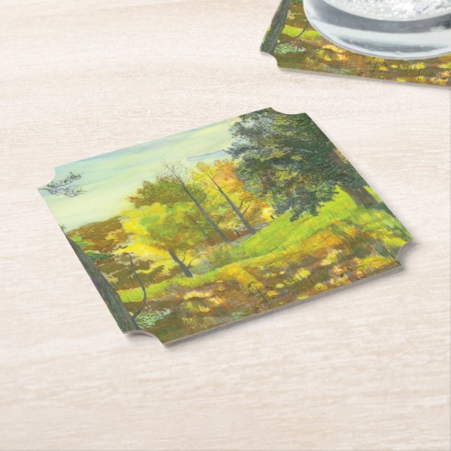 Solar fall  painting watercolor paper coaster (Angled)