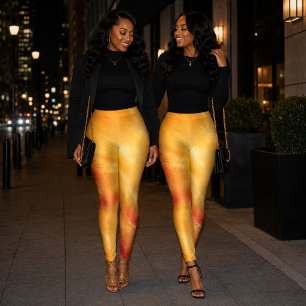 Solar Flare Gold and Crimson Abstract Leggings
