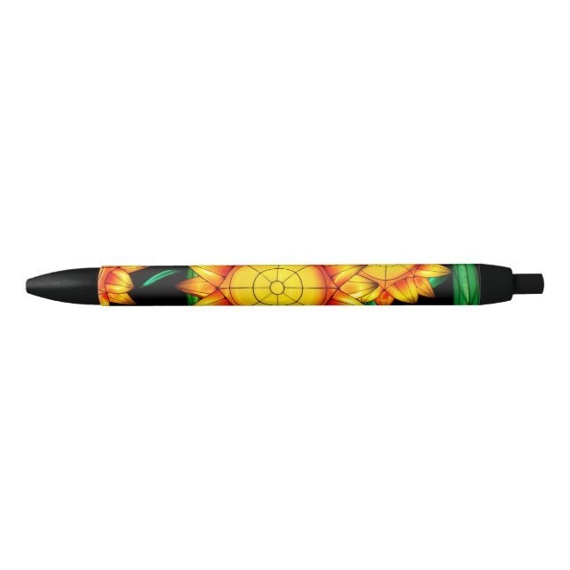 Solar Flare Sunflowers  Black Ink Pen (Front)