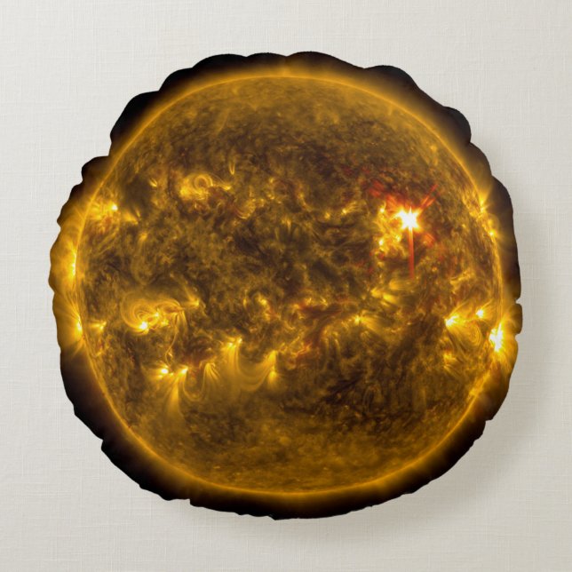 Solar Flares on the Sun Globe Round Cushion (Front)