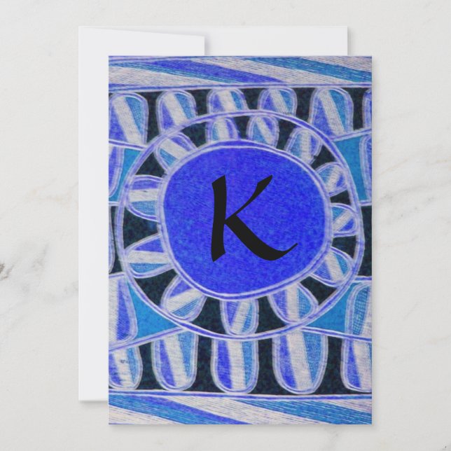 SOLAR GOLD MONOGRAM,bright blue turquase black Invitation (Front)