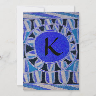 SOLAR GOLD MONOGRAM,bright blue turquase black Invitation