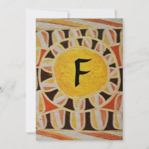 SOLAR GOLD MONOGRAM,bright yellow orange black Invitation