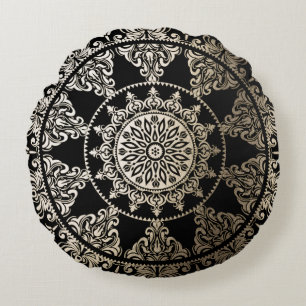Solar Mandala Round Pillows Gold