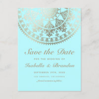 Solar Mandala Wedding Save the Date Postcards Gold