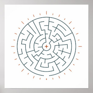 Solar Maze Sun in Teal and Terracotta Poster