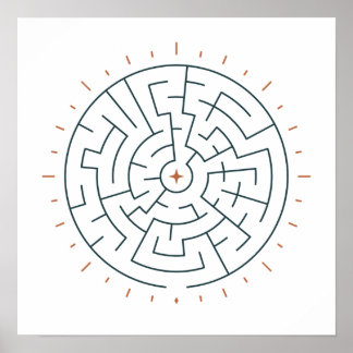 Solar Maze Sun in Teal and Terracotta Poster