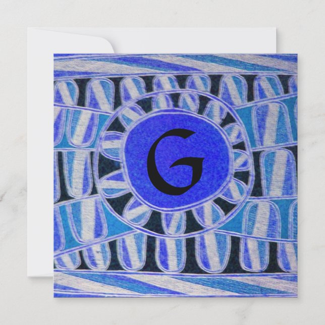 SOLAR MONOGRAM,bright blue turquase black white Invitation (Front)