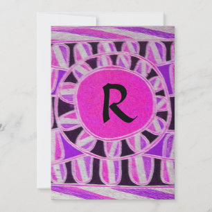 SOLAR MONOGRAM,bright pink violet black white Invitation