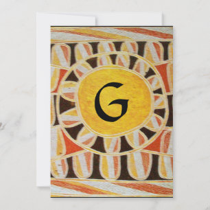 SOLAR MONOGRAM,bright yellow orange black white Invitation