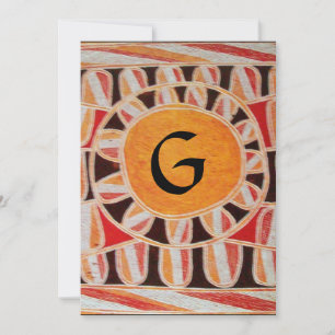 SOLAR MONOGRAM,bright yellow orange black white Invitation