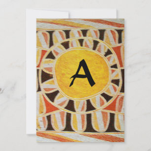 SOLAR MONOGRAM,bright yellow orange black white Invitation