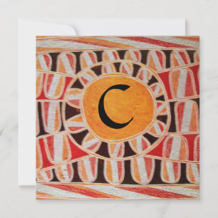 SOLAR MONOGRAM,bright yellow orange black white Invitation