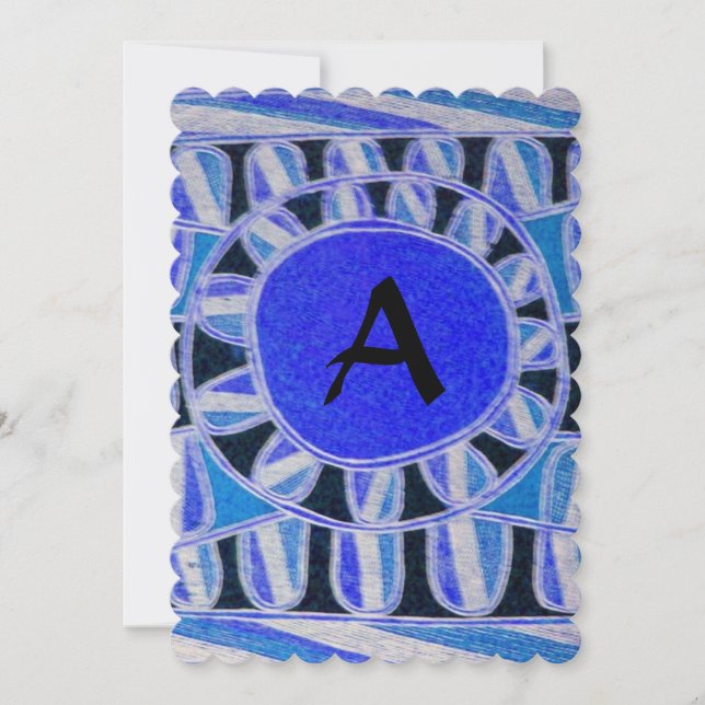 SOLAR MONOGRAM Geometric BlueTurquoise White Black Invitation (Front)