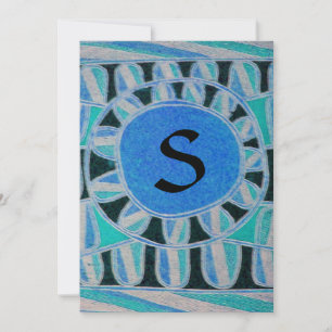SOLAR MONOGRAM,gold blue turquase black white Invitation