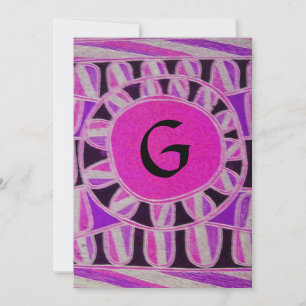 SOLAR MONOGRAM,pink violet black white champagne Invitation