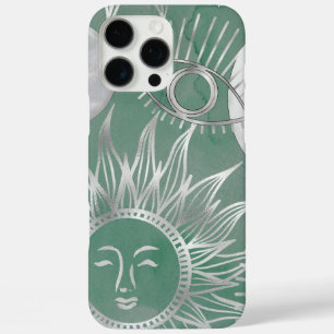 Solar Mystique Dusty Green Silver Moon Stars Sun iPhone 16 Pro Max Case