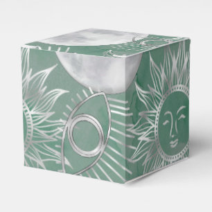 Solar Mystique Dusty Green Silver Moon Stars Sun Favour Box