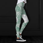 Solar Mystique | Dusty Green Silver Moon Stars Sun Leggings<br><div class="desc">Modern silver celestial sun,  moon,  stars,  and mystical glyphs are offset by a mottled watercolor muted background. This fun novelty seamless pattern features a dynamic unisex (yet feminine) abstract gradient that adds perfect pop of colour. For customisations or other colours,  please visit JustFharryn @zazzle.com #bohochic #zazzlemade</div>