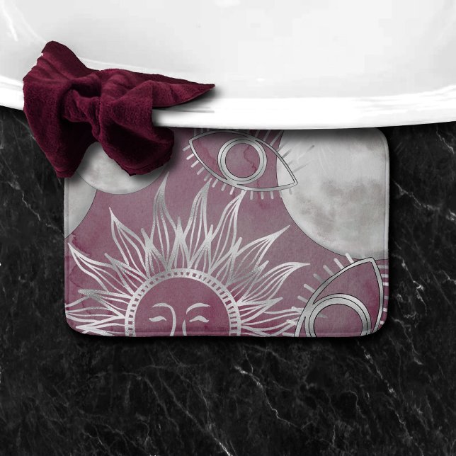 Solar Mystique | Pink Silver Moon Stars Sun Eyes Bath Mat (Creator Uploaded)