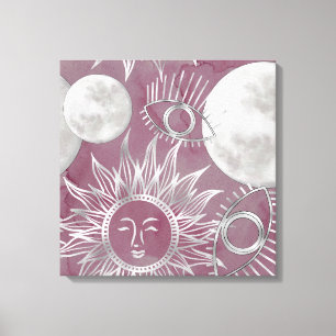 Solar Mystique   Pink Silver Moon Stars Sun Eyes Canvas Print