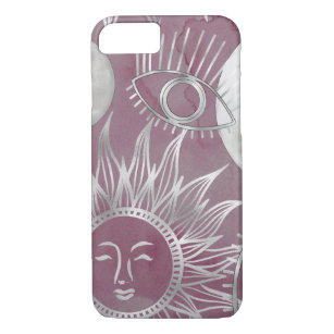 Solar Mystique   Pink Silver Moon Stars Sun Eyes Case-Mate iPhone Case